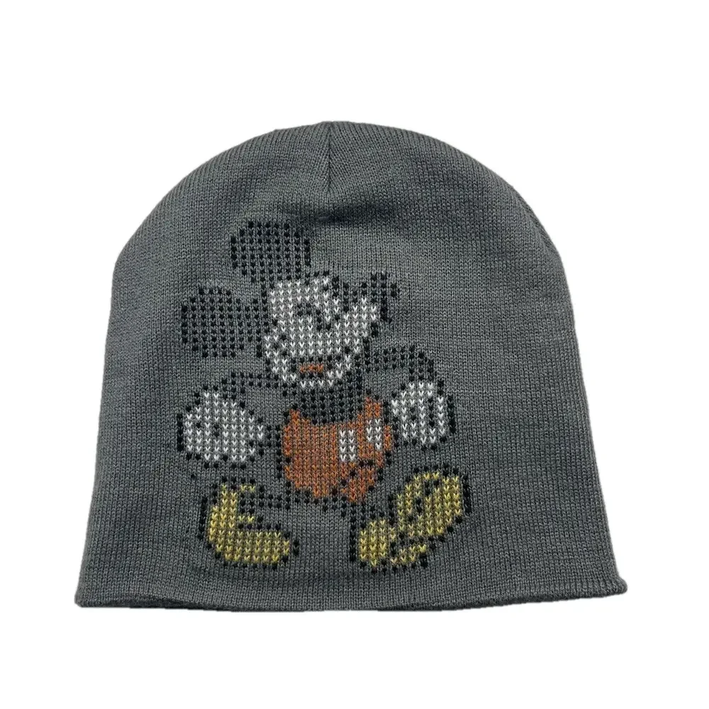Disney parks gray Mickey Mouse cross stitch pattern youth beanie hat one size